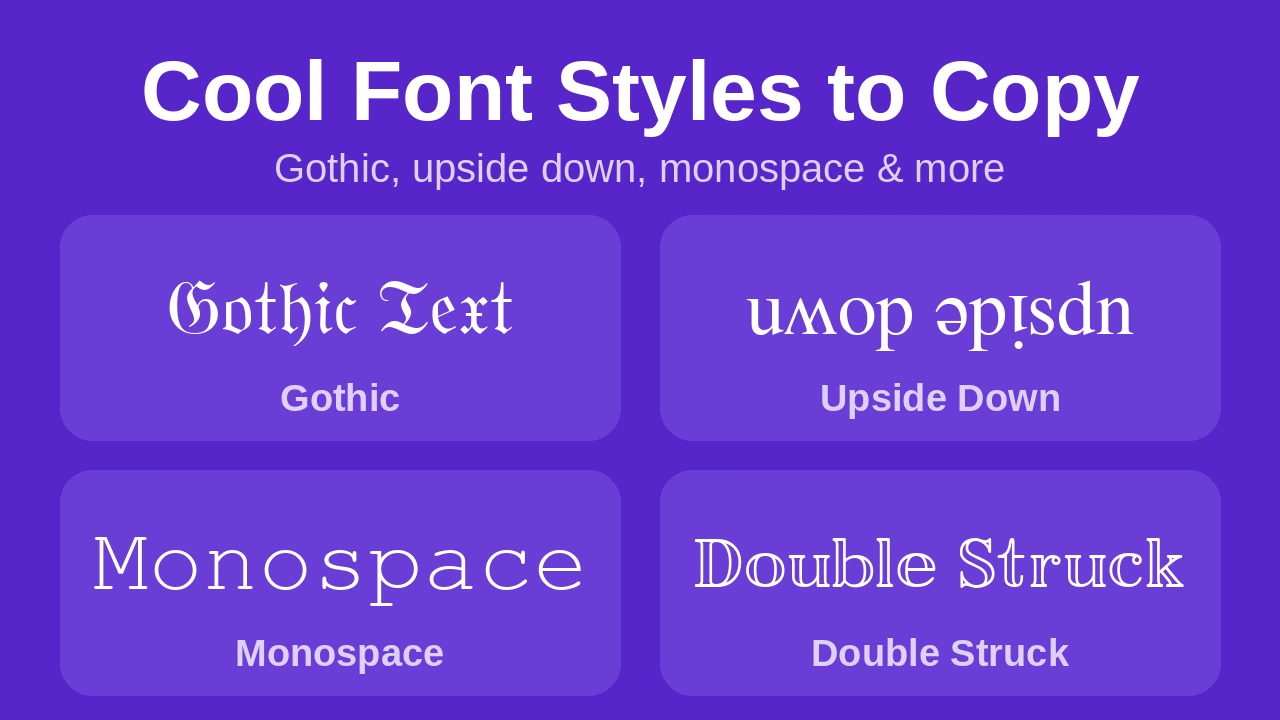 Cool font styles to copy and paste: gothic text, upside down text, monospace and double struck letters.